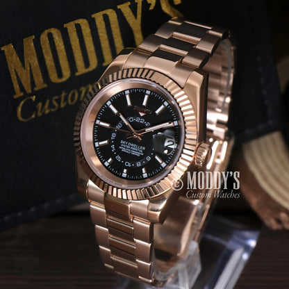 Seikojust Sky Dweller rose gold and black watch with Seiko NH35 automatic