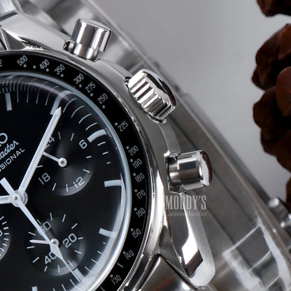 Black Seiko VK63 hybrid chronograph watch with stainless steel case