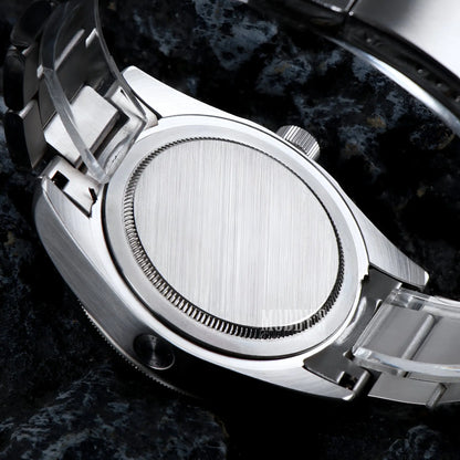 Silver Seiko Pelagos Black mod watch with NH35 automatic movement