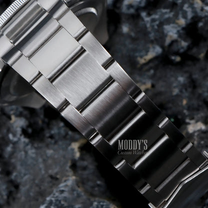 Pelagos Blue Seiko mod stainless steel watch band with brushed black links