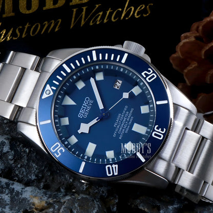 Pelagos Blue Seiko mod diver watch with NH35 automatic movement