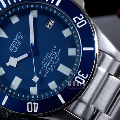 Seiko mod Pelagos Blue diver watch with NH35 automatic movement