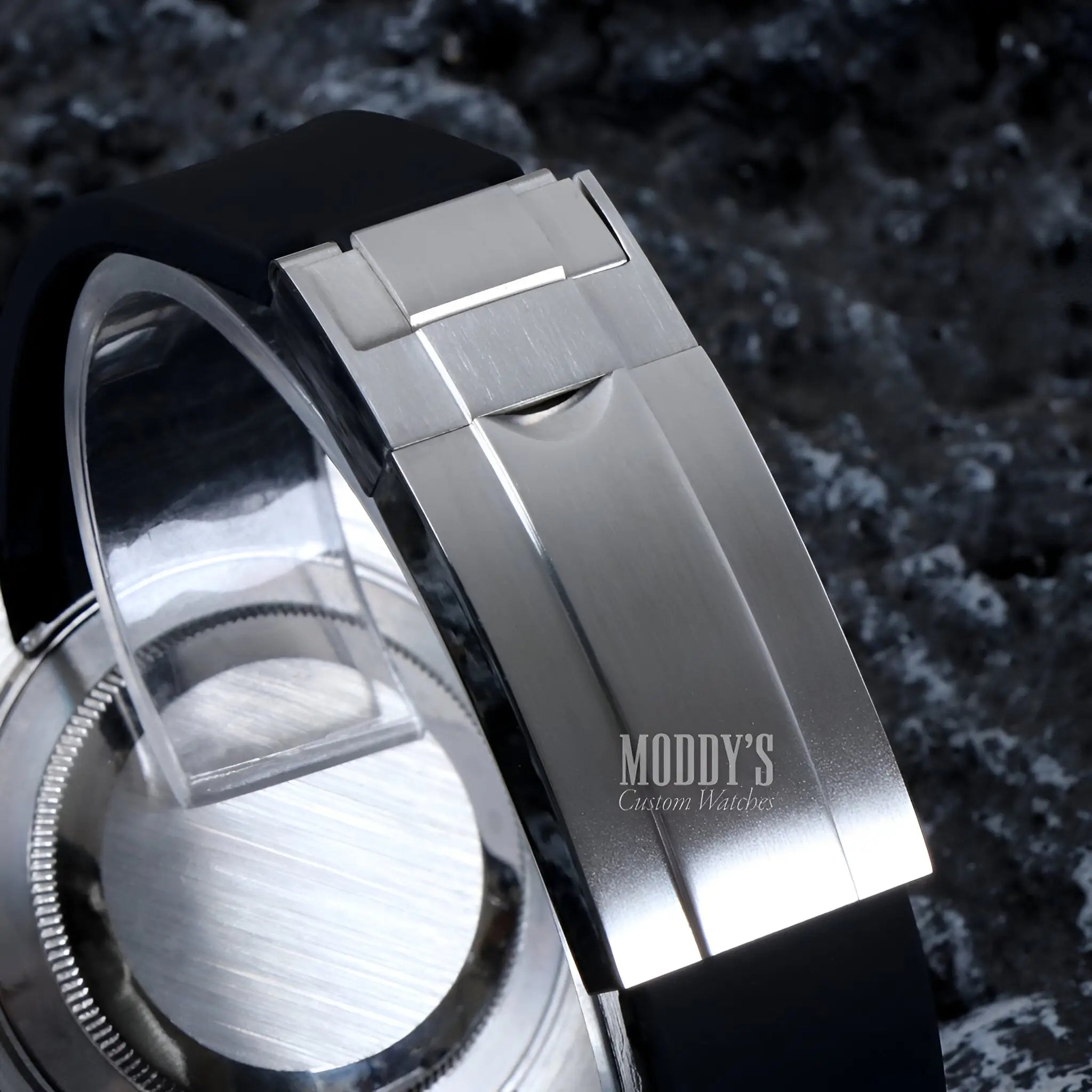 Seiko NH35 automatic silver stainless steel watch band with black rubber accents