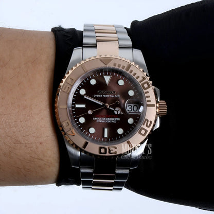 Seiko NH35 automatic two-tone 316L steel and rose gold watch