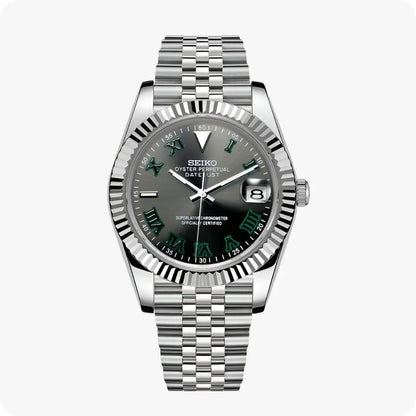 Seiko NH35 automatic watch in 316L stainless steel with green accents for Wimbledon