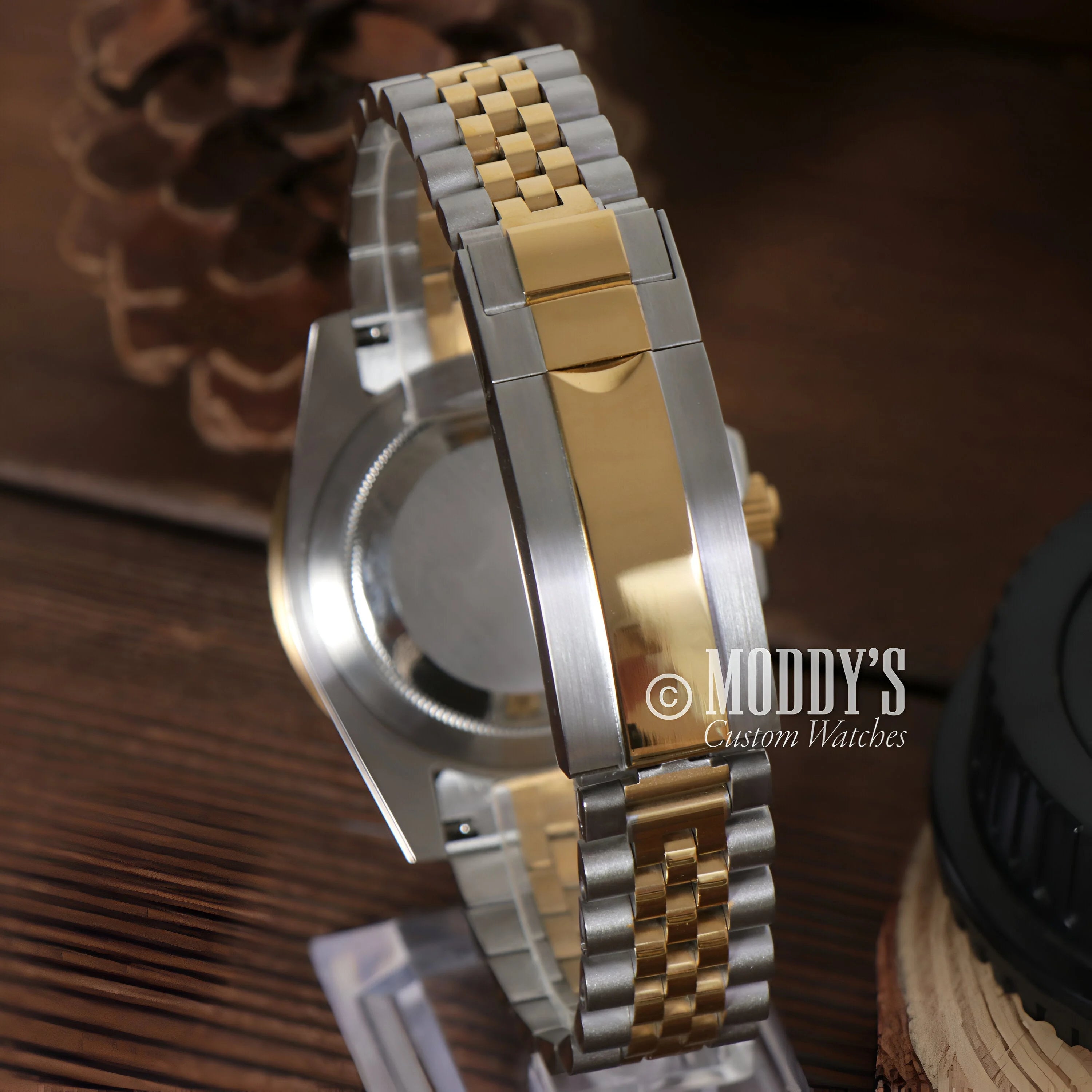 Two-tone 904L stainless steel watch bracelet with silver and gold links for GMTeiko