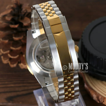 Two-tone metal watch band for GMTeiko Silver Gold with 904L stainless steel design