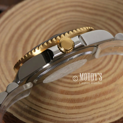 Gold and silver wristwatch GMTeiko with NH34 automatic movement and 904L stainless steel