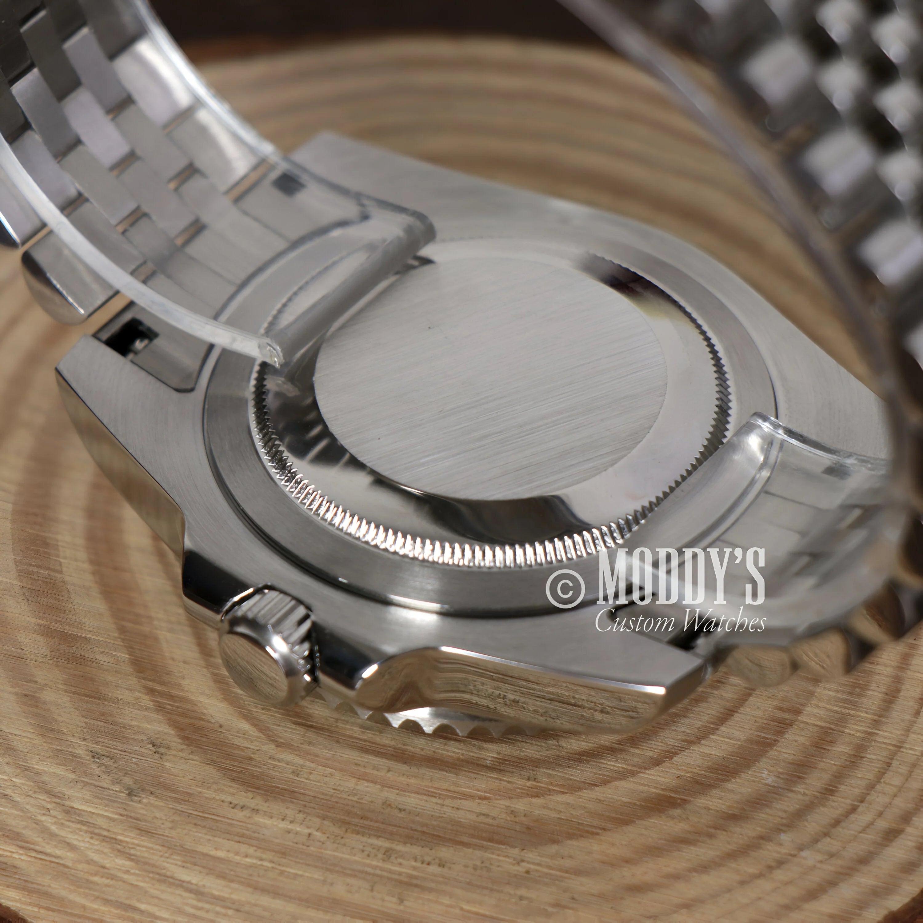 Stainless steel watch case back with fluted edge design for GMTeiko Sprite Seiko mod GMT