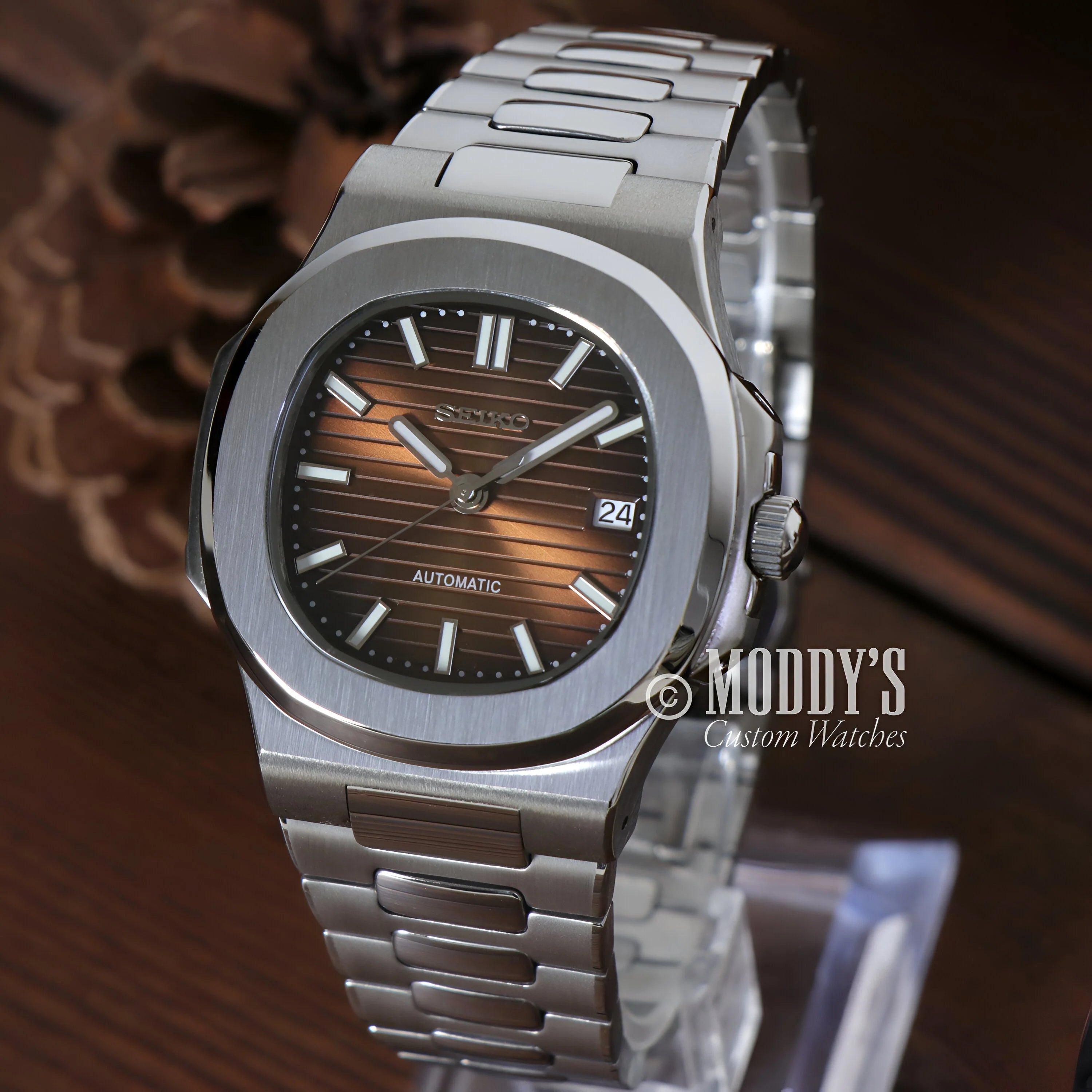 Stainless Steel Patek Philippe Nautilus Watch with Brown Gradient Dial in Nautiko Brown