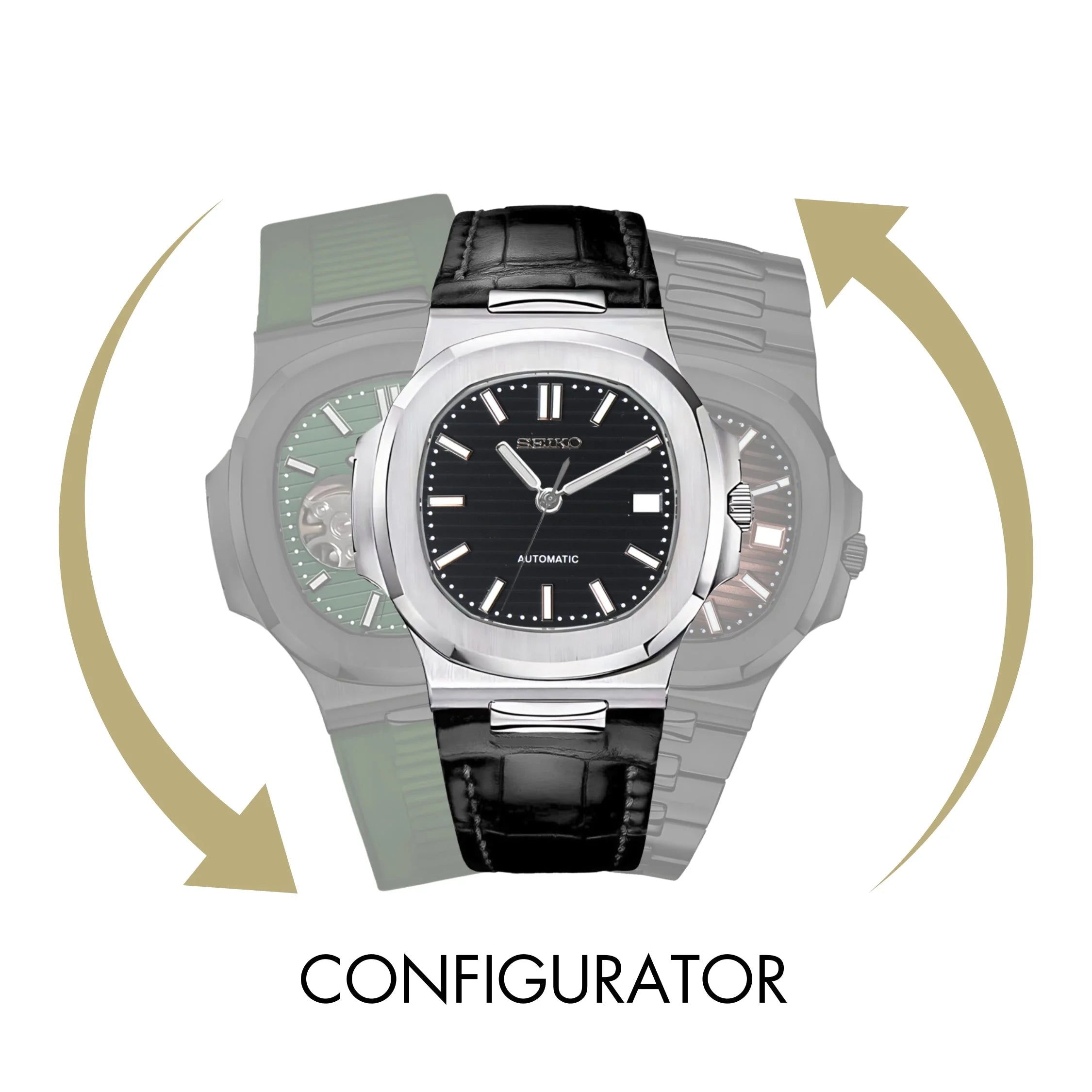 Luxury wristwatch with black dial in Nautiko Configurator using queryselector method