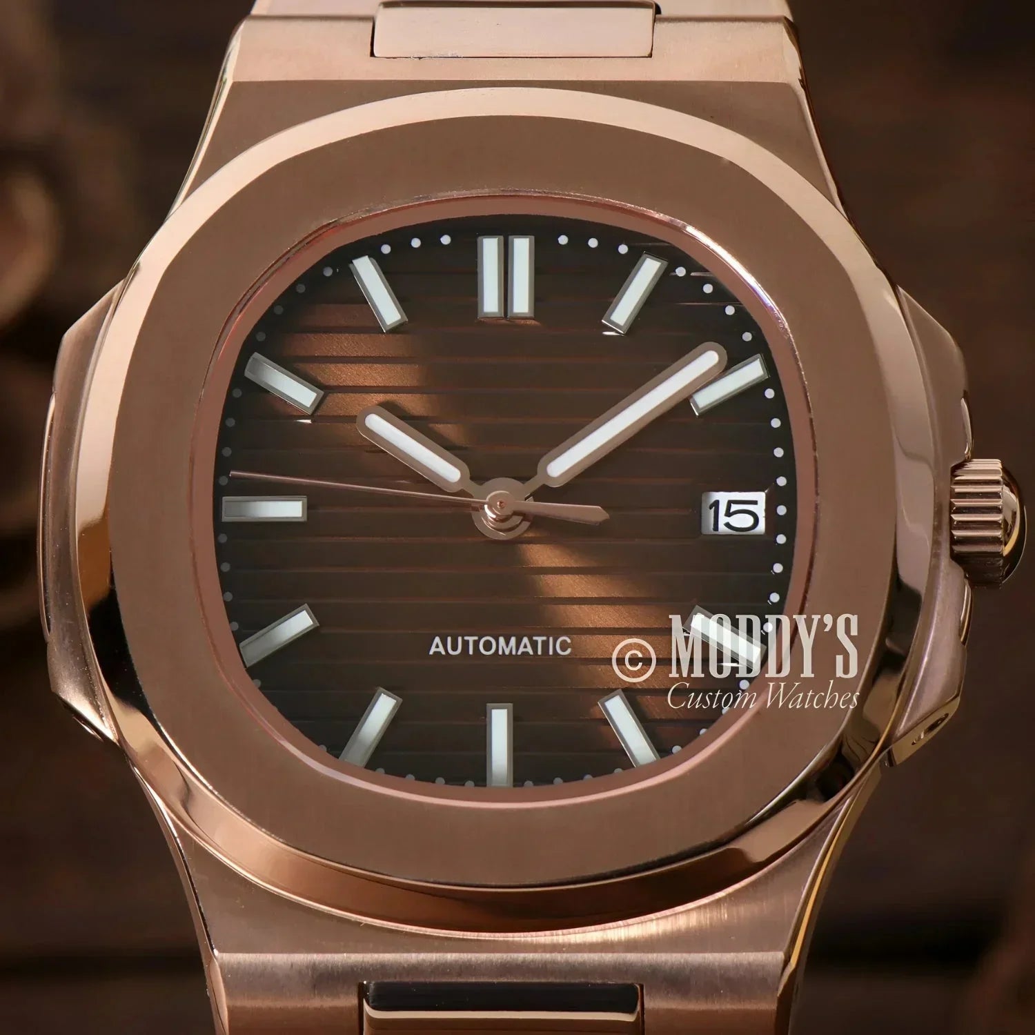 Rose gold wristwatch Nautiko with NH35 automatic movement and 904L stainless steel