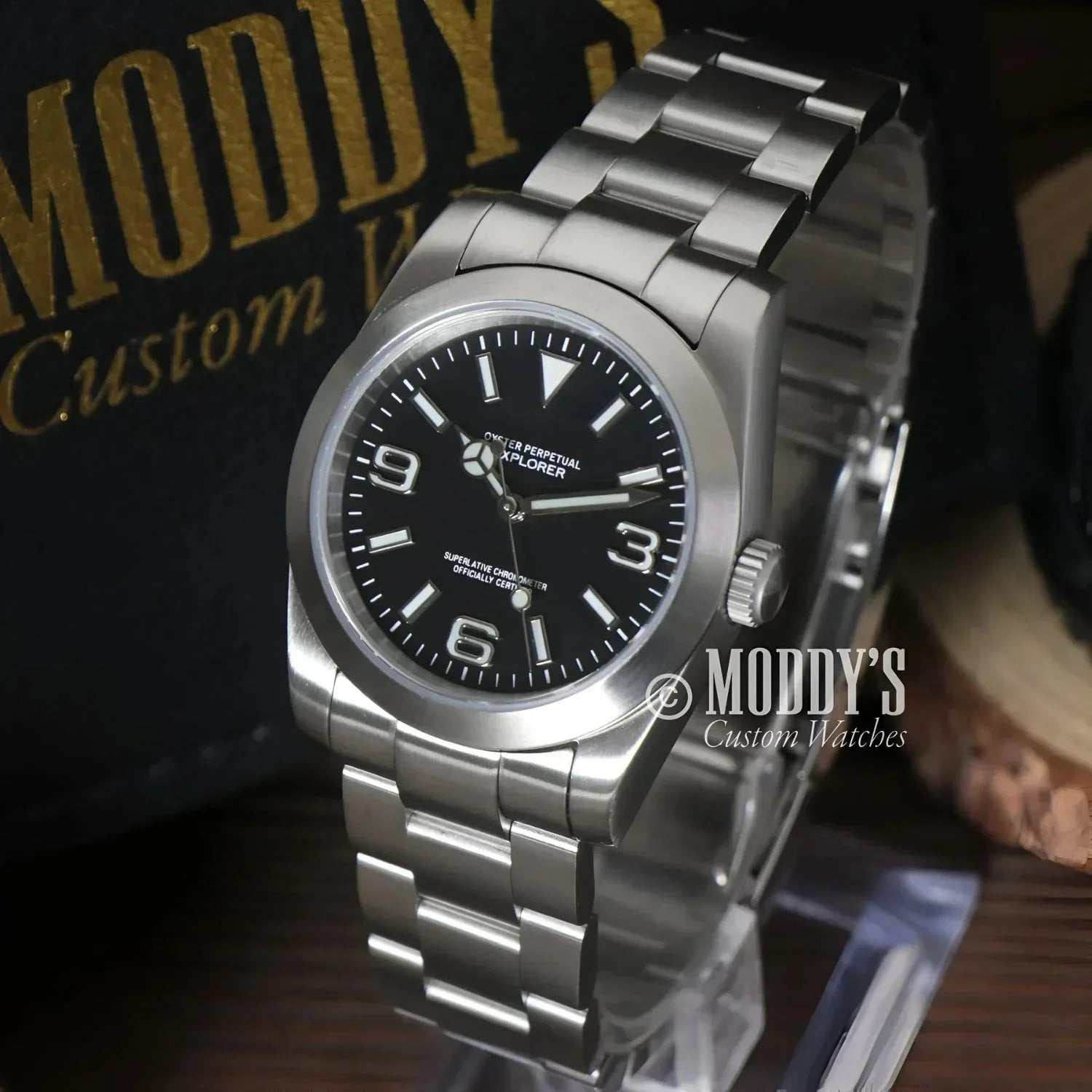 Silver Rolex Explorer wristwatch featured in Oysteiko Explorer Black with NH35 automatic movement