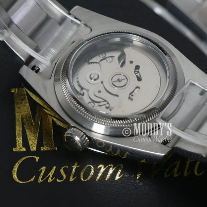 Silver wristwatch Oysteiko Tiffany Blue featuring NH35 automatic movement and visible movement