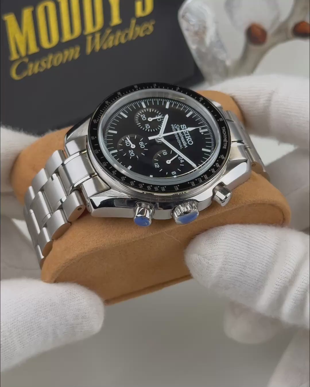 Seiko Mod Speedmaster: 41mm, VK63 Hybrid, 904L Steel, Acrylic