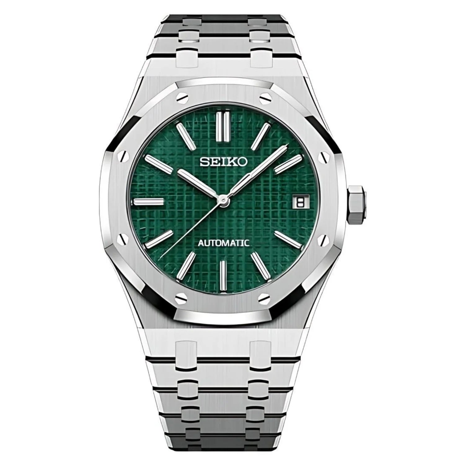 Royal Seikoak Green: Seiko Automatic Wristwatch With Green Dial And Silver Metal Bracelet