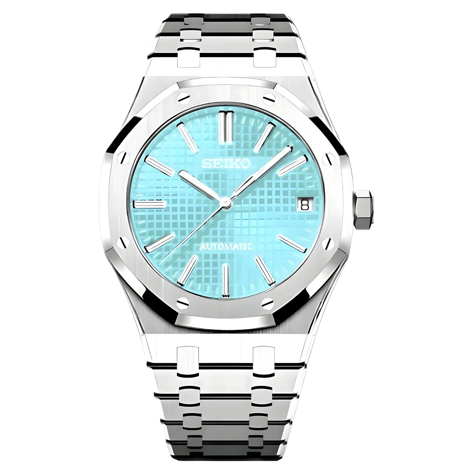 Seiko Automatic Wristwatch With Light Blue Dial, Silver Bracelet - Royal Seikoak Ice Blue