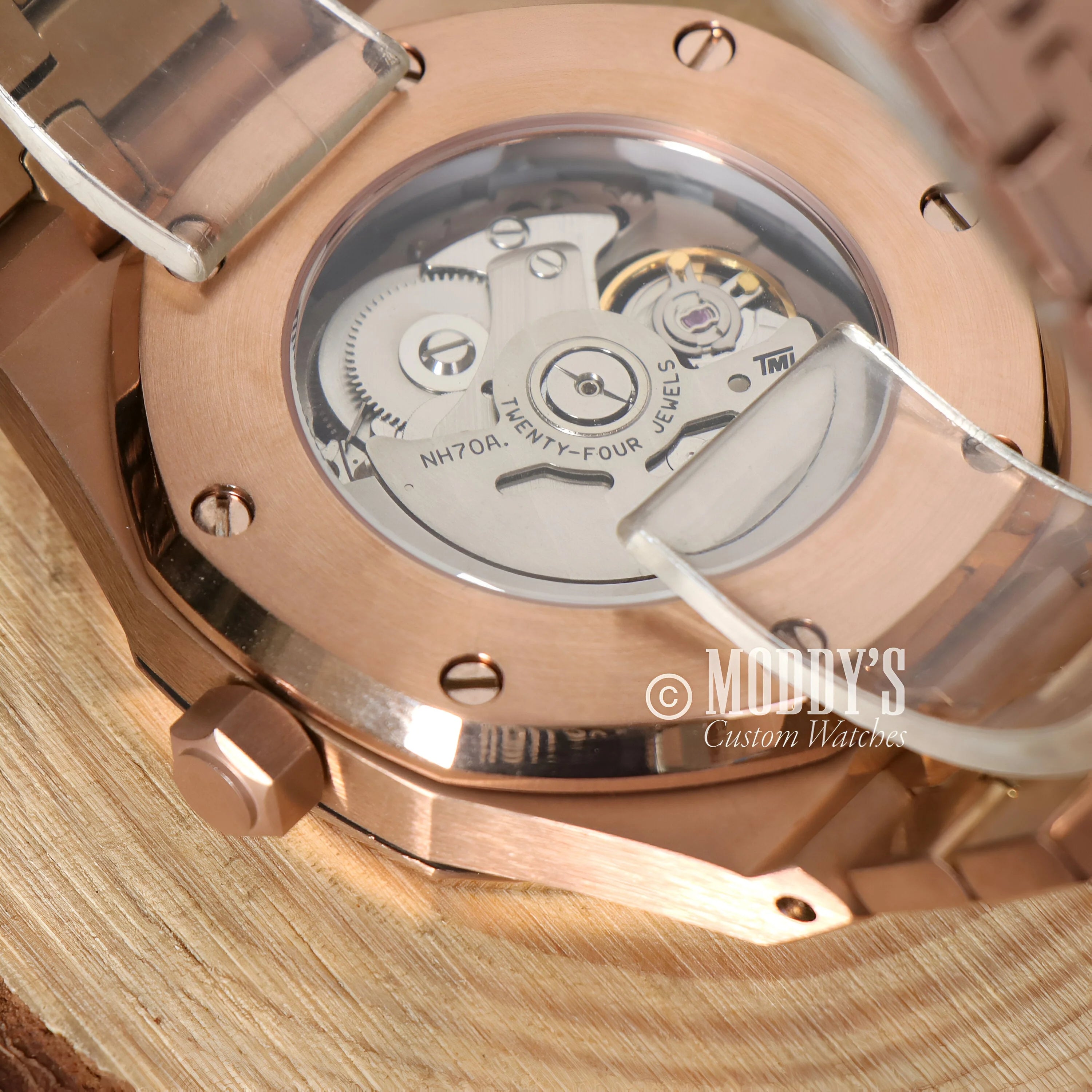 Royal Seikoak Rose Gold Skeleton: Mechanical Watch Movement Seen Through a Transparent Case Back