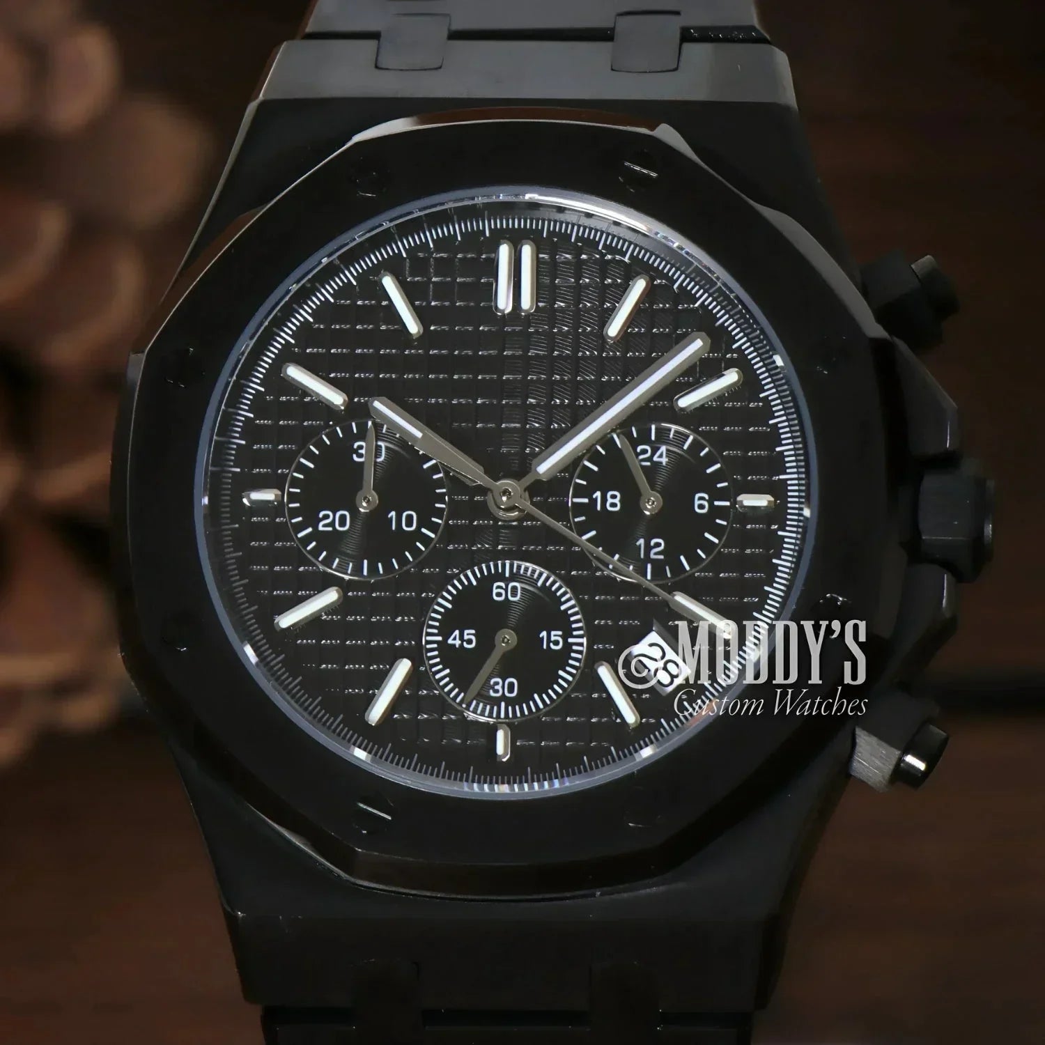 Black chronograph wristwatch from Royal Seikoak featuring Seiko VK63 hybrid movement