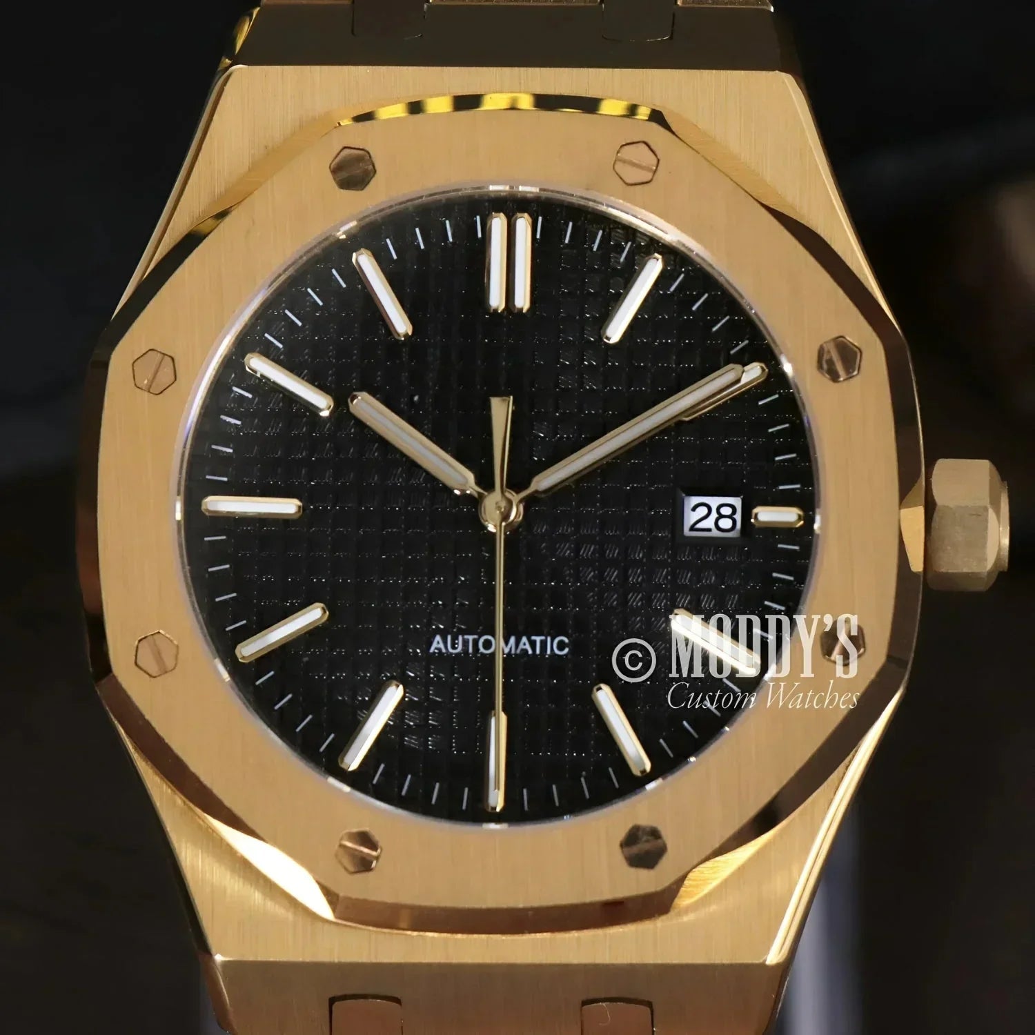 Gold-toned Royal Seikoak watch featuring NH35 automatic movement for luxury timepieces