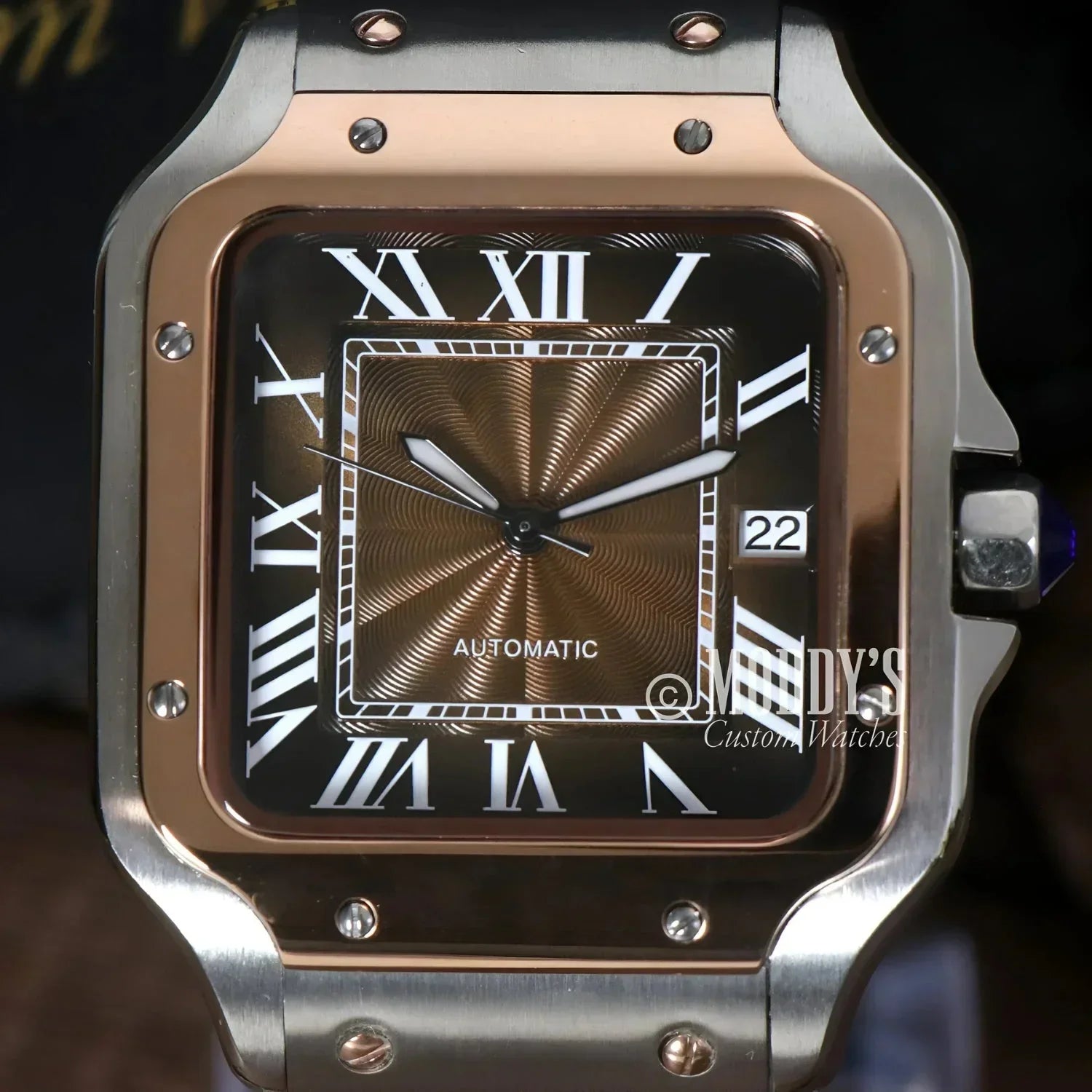 Two-tone square wristwatch with Roman numerals, Santeiko Rose Gold - Brown, NH35 automatic movement