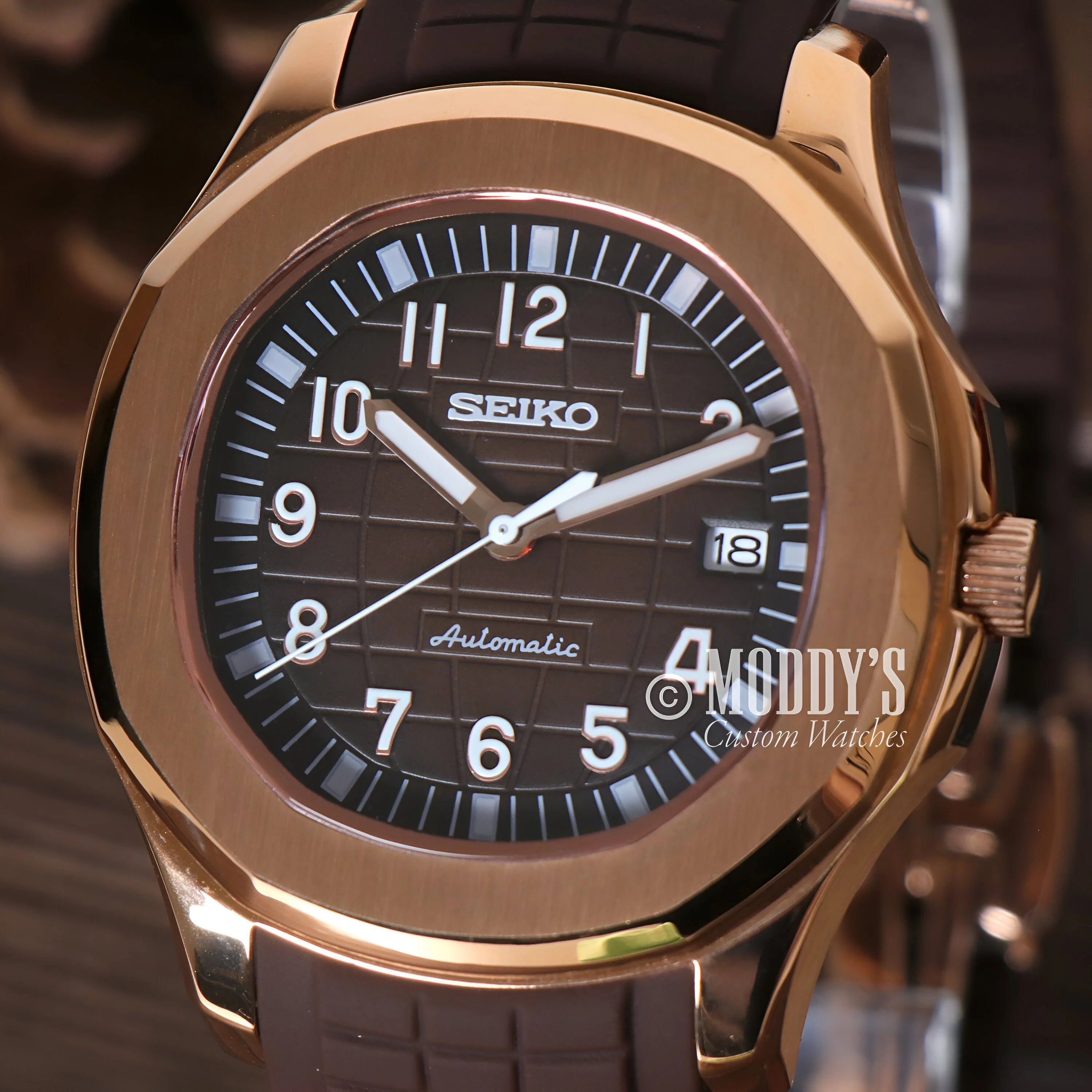 Seiko Mod Aquanaut Brown Wristwatch With Rose Gold Case And Brown Dial - Seikonaut Brown