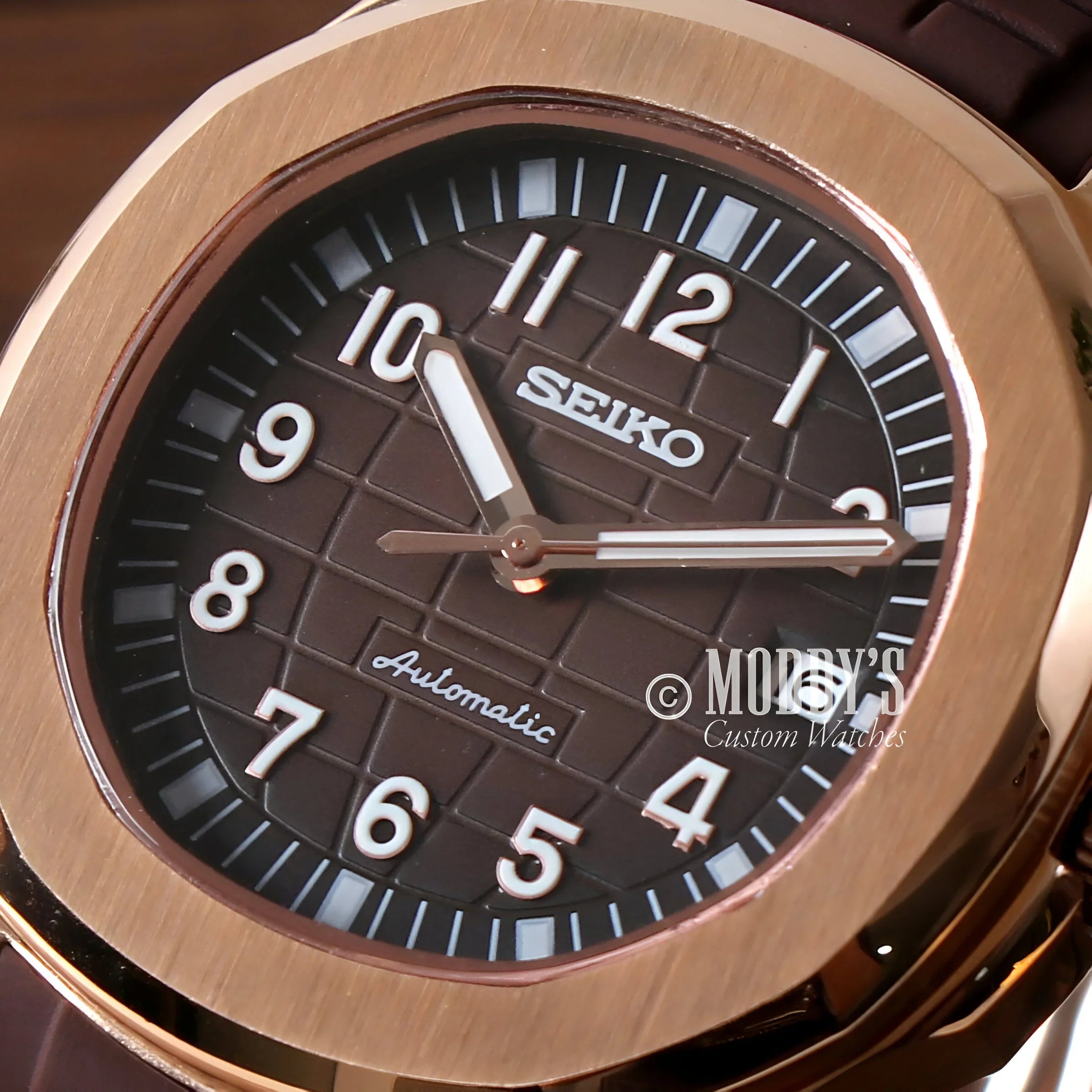 Seikonaut Brown (rose Gold) Watch With Brown Dial And Leather Strap - Seiko Aquanaut Mod