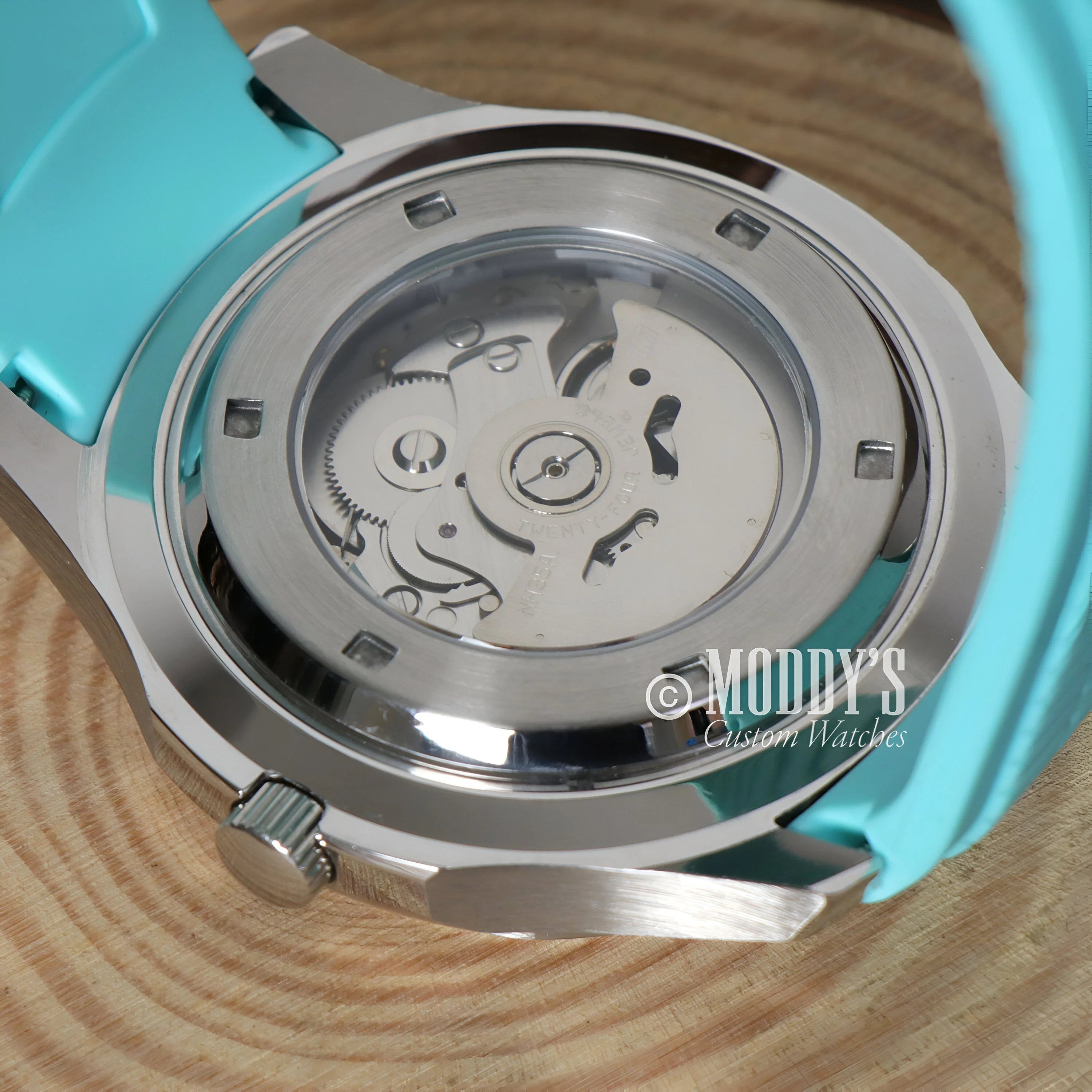Seikonaut Tiffany Metallic Blue: Mod Aquanaut Watch With Turquoise Strap And Transparent Case Back