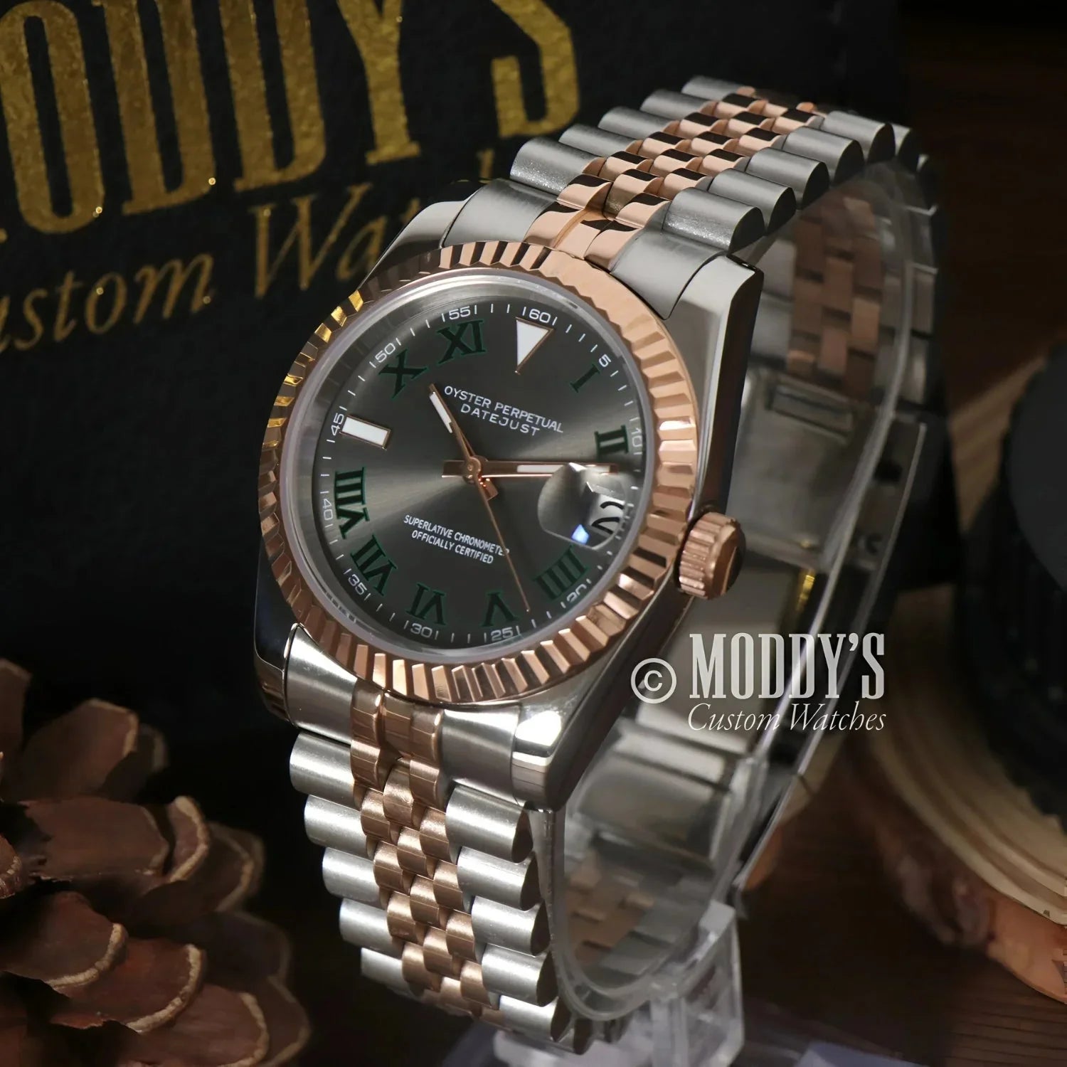 Two-tone Rolex Datejust watch in Seikojust Wimbledon mod with Seiko NH35 automatic movement