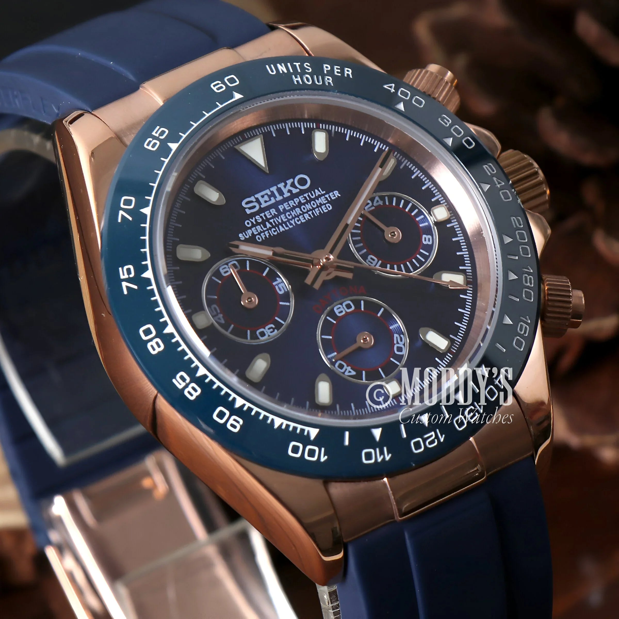 Omega Seitona Royal Blue Watch Featuring a Stunning Blue Dial - Seiko Mod Daytona Style