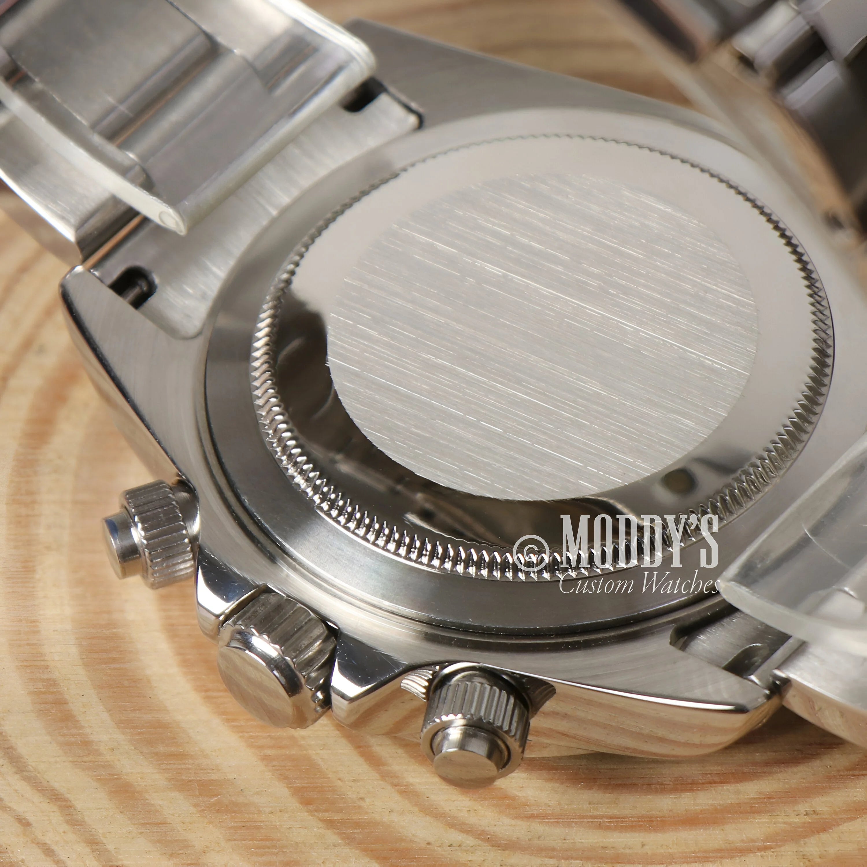 Stainless Steel Seitona Rainbow Watch Case With ’moddy’s Custom Watches’ Engraving