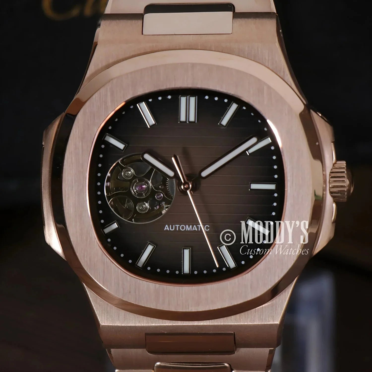 Rose gold automatic wristwatch Nautiko Rose Gold Chocolate Open Heart with 904L stainless steel