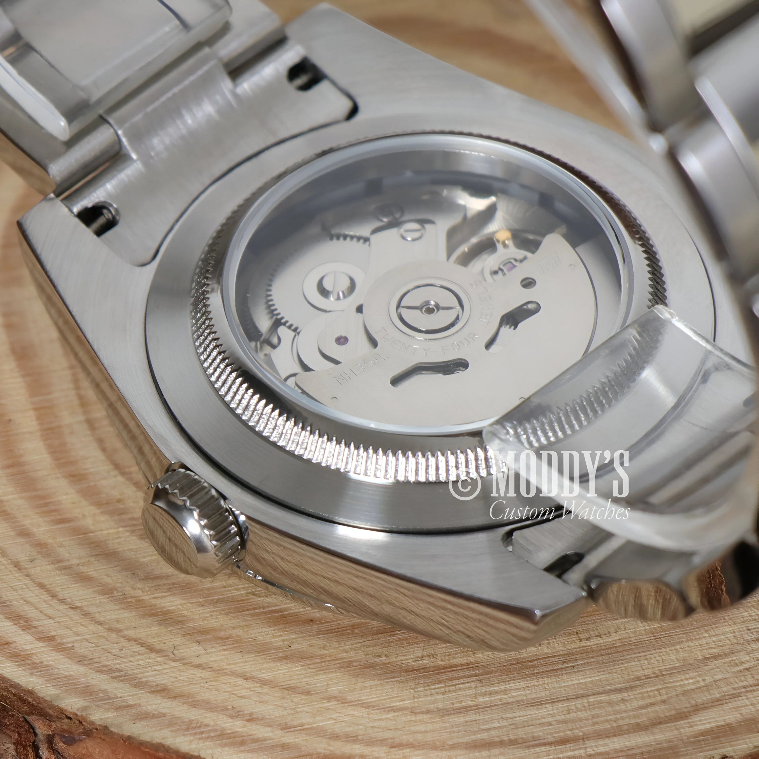 Visible Mechanical Watch Movement In Oysteiko Black Explorer Seiko Mod Oyster