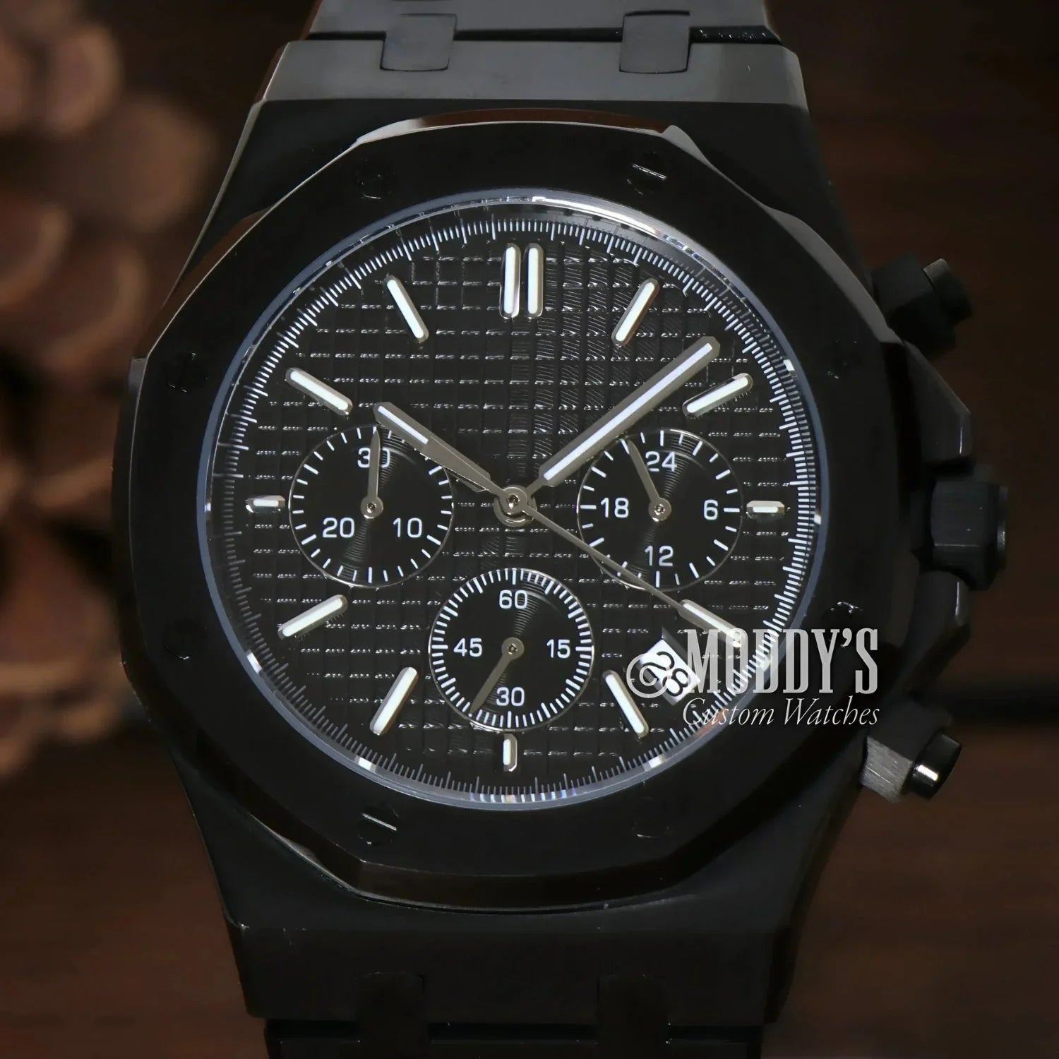 Black chronograph wristwatch from Royal Seikoak featuring Seiko VK63 hybrid movement