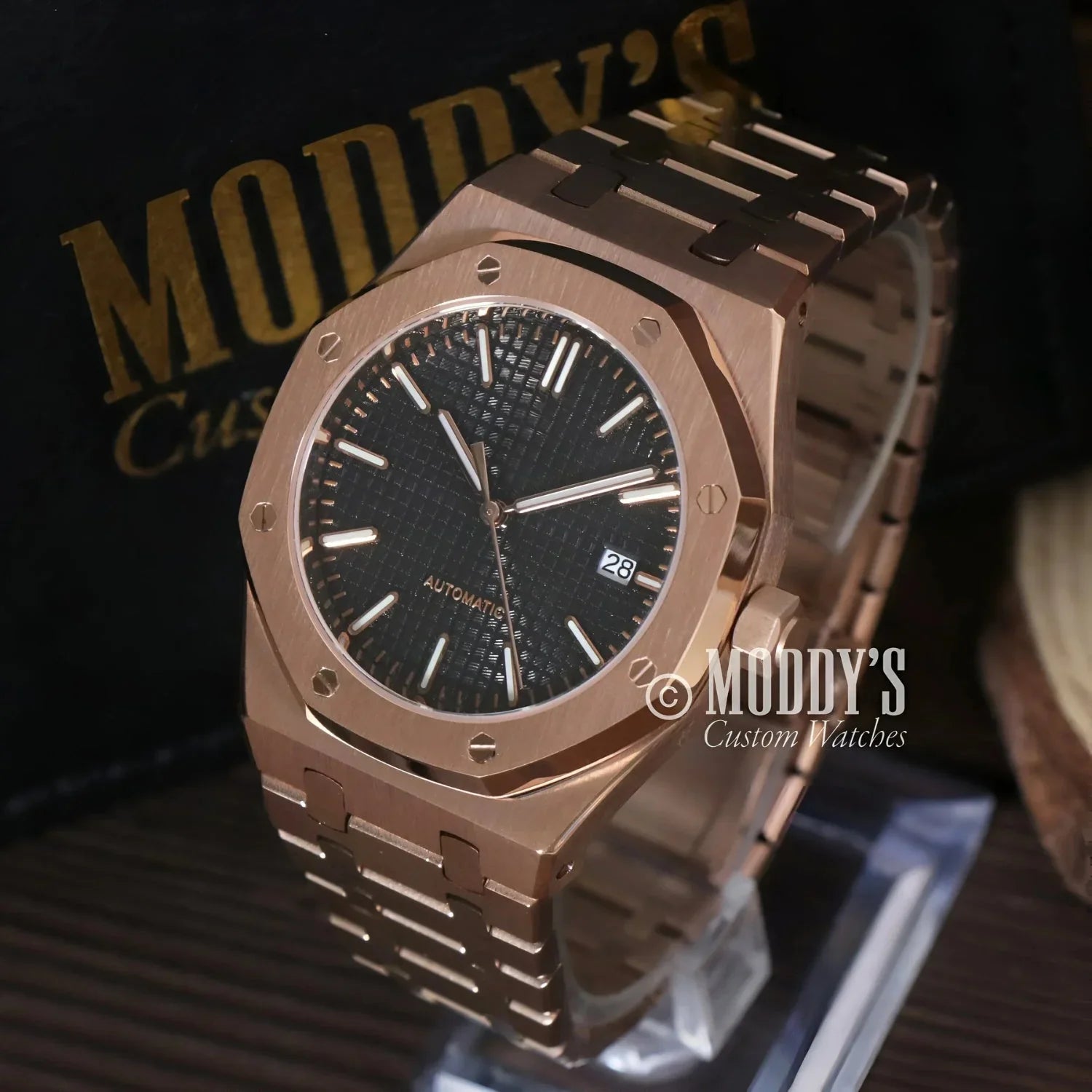 Rose Gold automatic wristwatch from Royal Seikoak featuring Seiko NH35 automatic movement