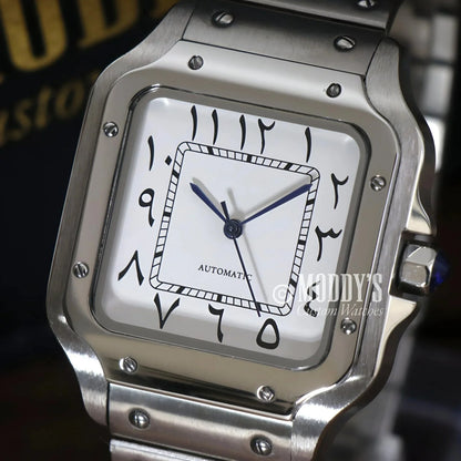 Silver wristwatch with Arabic numerals from Santeiko featuring NH35 automatic movement