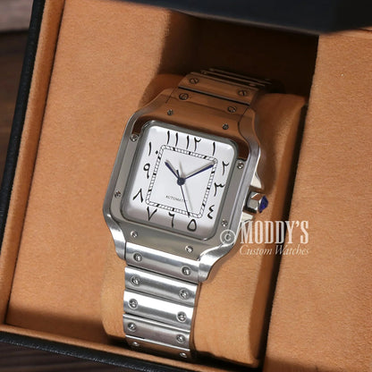 Silver Santeiko Arabic White wristwatch featuring NH35 automatic movement and Arabic numerals