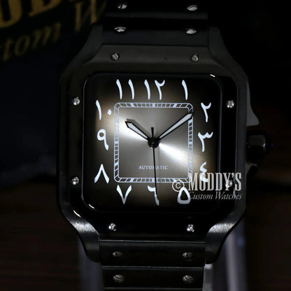 Black wristwatch with Arabic numerals from Santeiko featuring NH35 automatic movement
