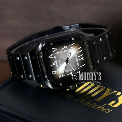Black Ghost Arabic wristwatch featuring NH35 automatic movement and Arabic numerals