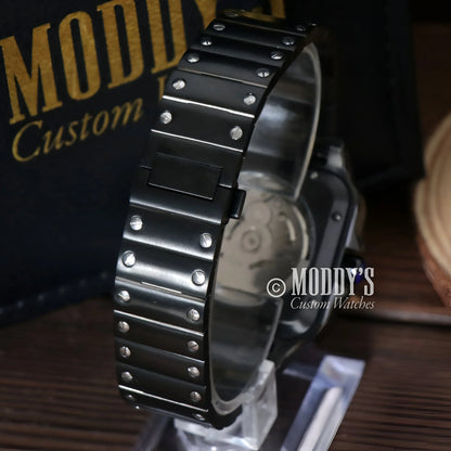 Black metal watch band for Santeiko Black Ghost Arabic with NH35 automatic movement