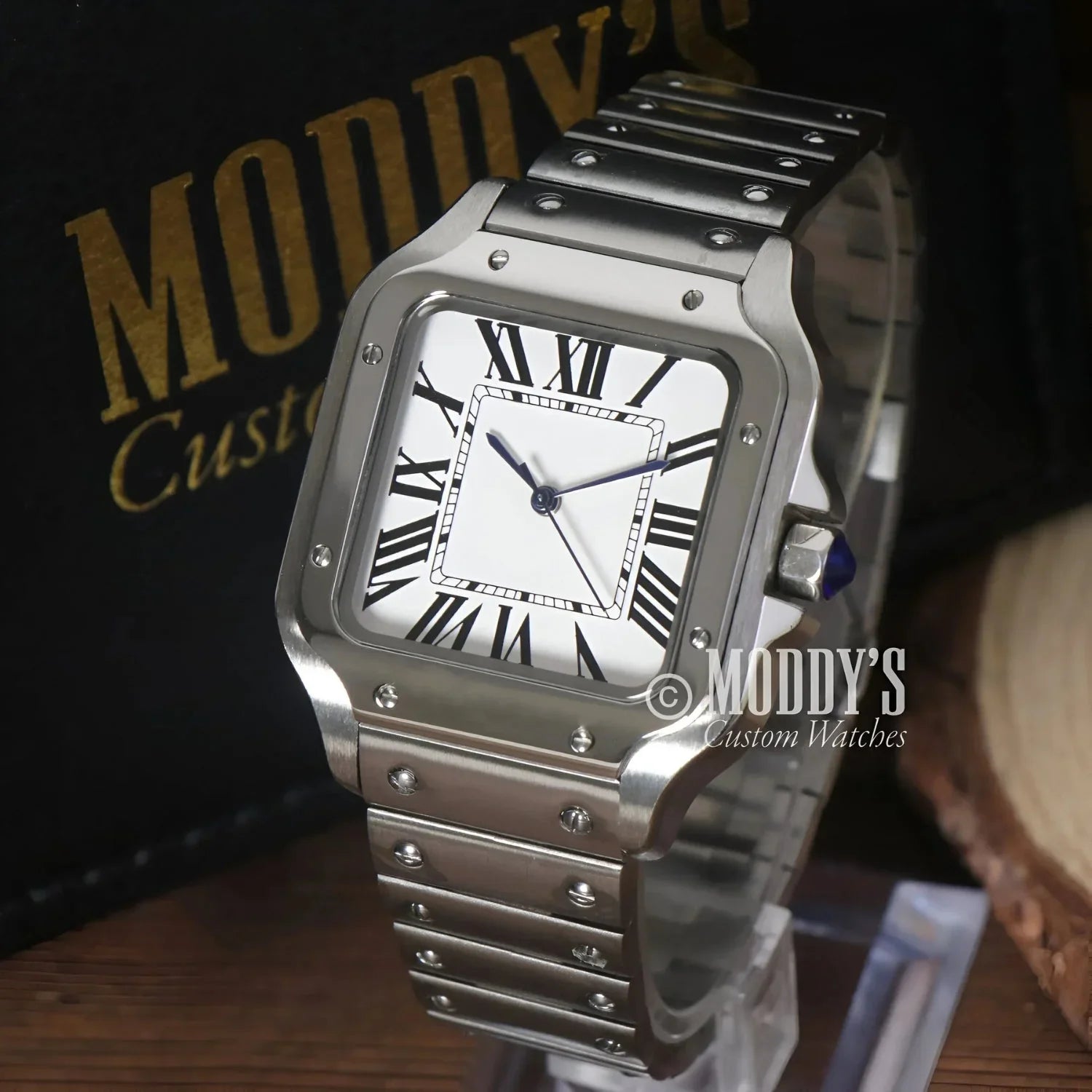 Silver square wristwatch from Santeiko featuring Seiko NH35 automatic movement