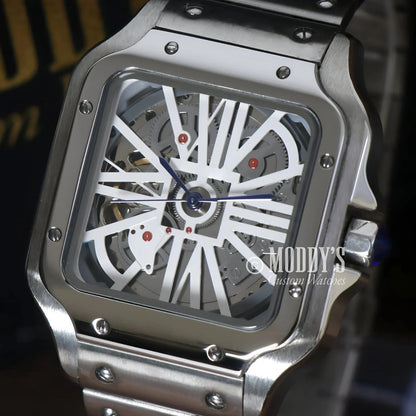 Silver Skeletonized Wristwatch Santeiko White Skeleton with NH70 Automatic Movement and 316L Stainless Steel