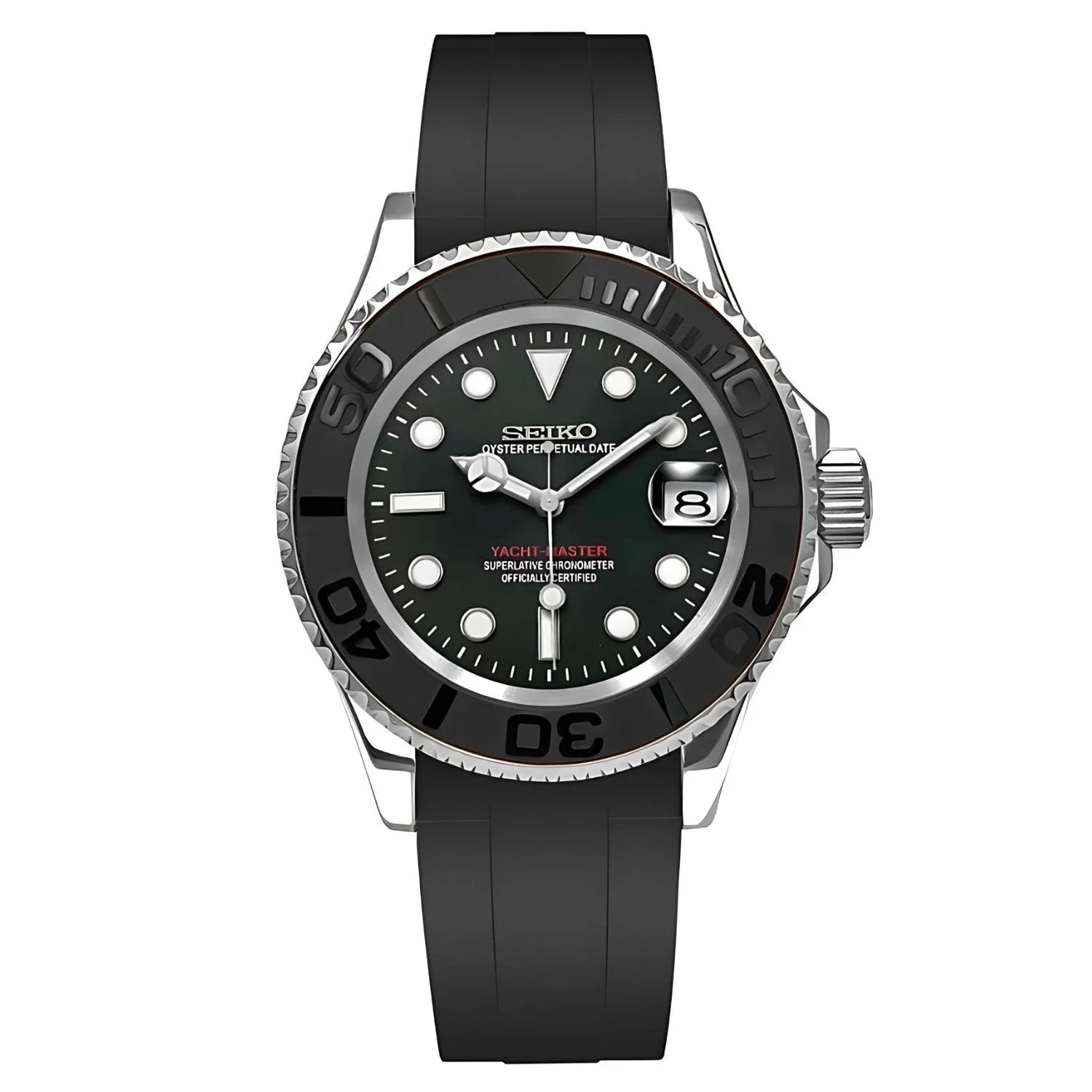 Luxury diving watch Seiko Marine Black with black bezel and rubber strap for seiko mod enthusiasts