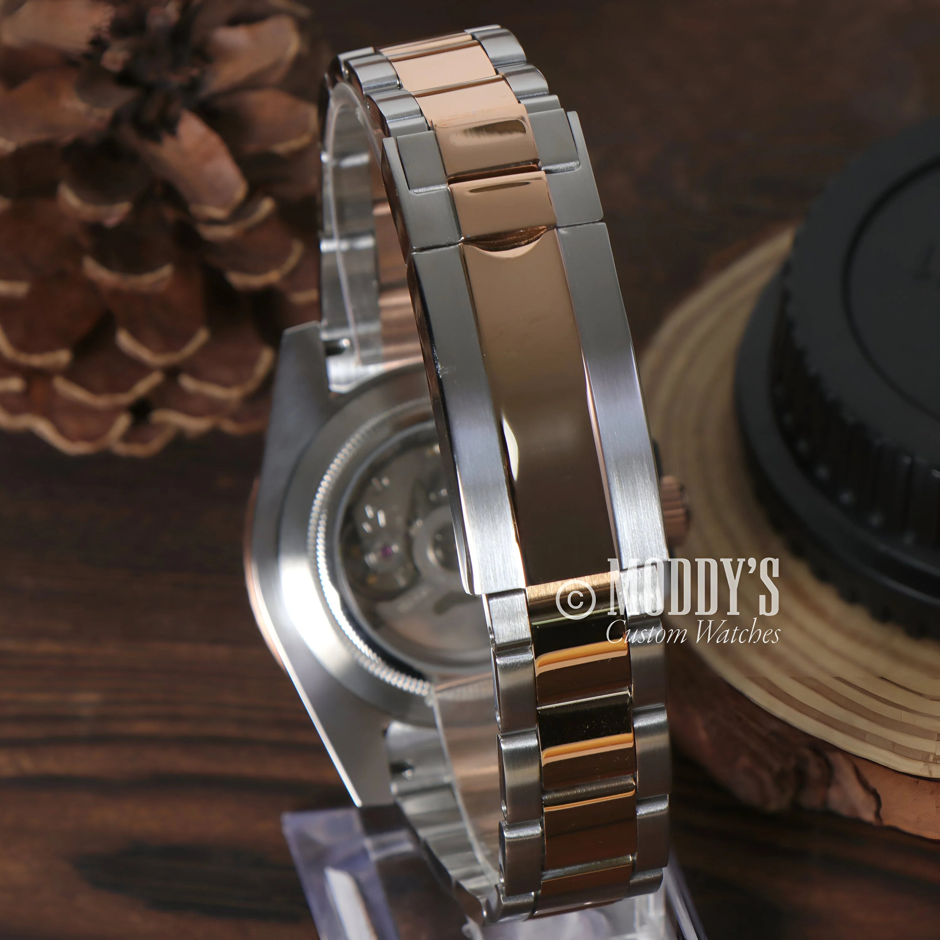 Seiko Mod Santos Wristwatch With Two-tone Silver And Gold Bracelet In Seikomarine Rose Gold