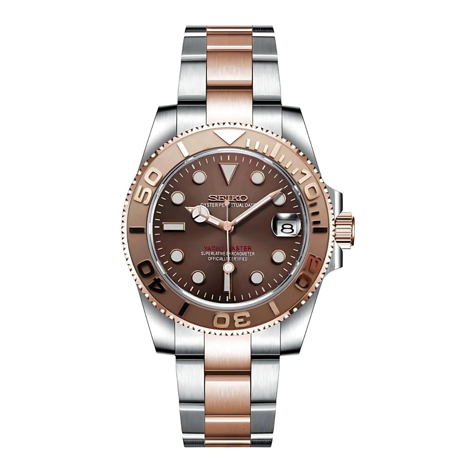 Seiko Mod Wristwatch With Brown Dial And Two-tone Bracelet - Seikomarine Rose Gold
