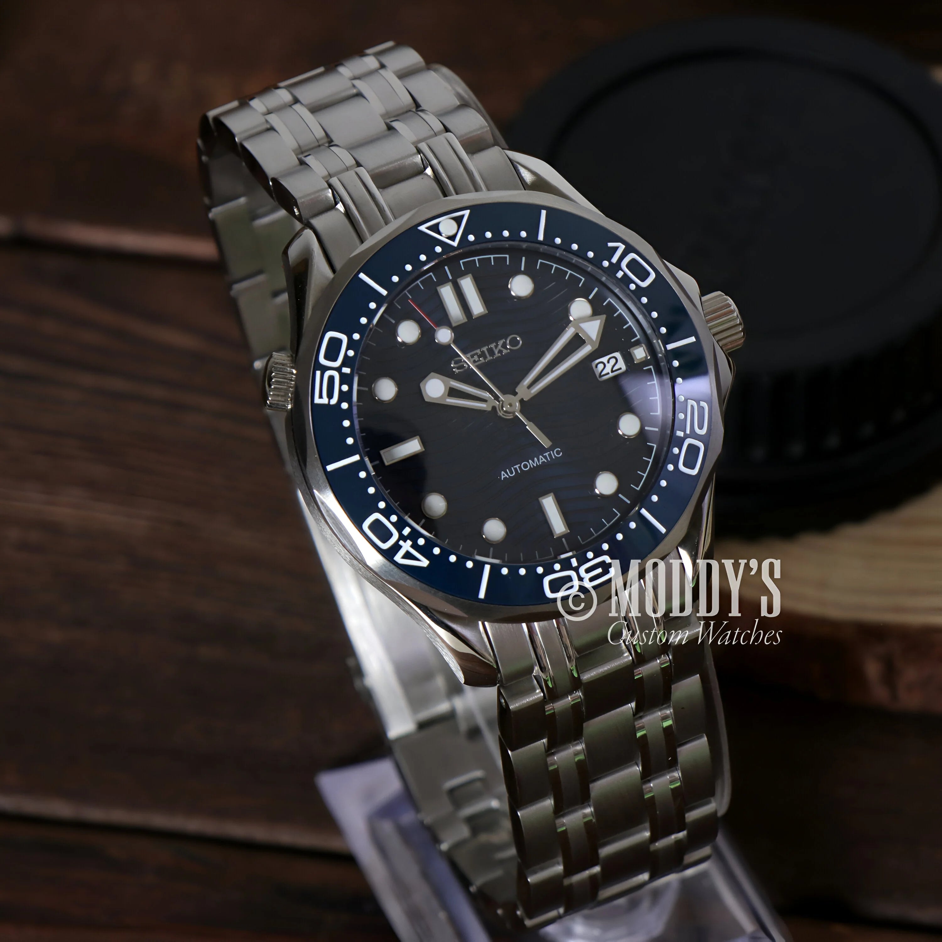 Seikomaster Blue: Seiko Mod Seamaster Blue Dive Watch With Stainless Steel Bracelet