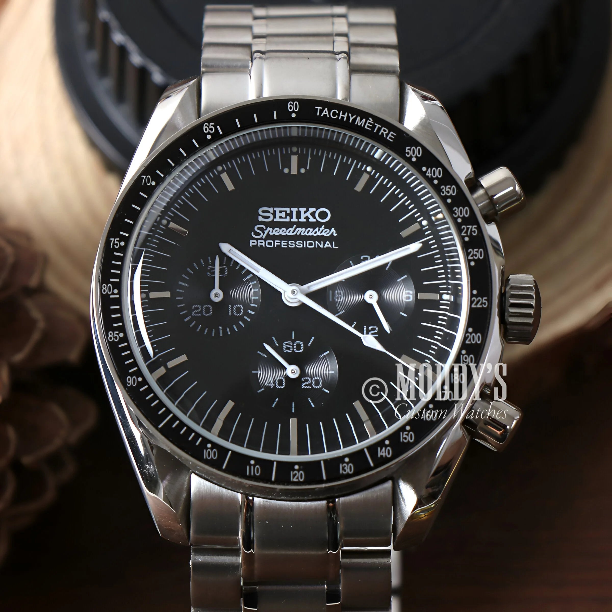 Seiko Se093 Automatic Ch3 With Black Dial In Speedseiko Black, a Mod Speedmaster-inspired Watch