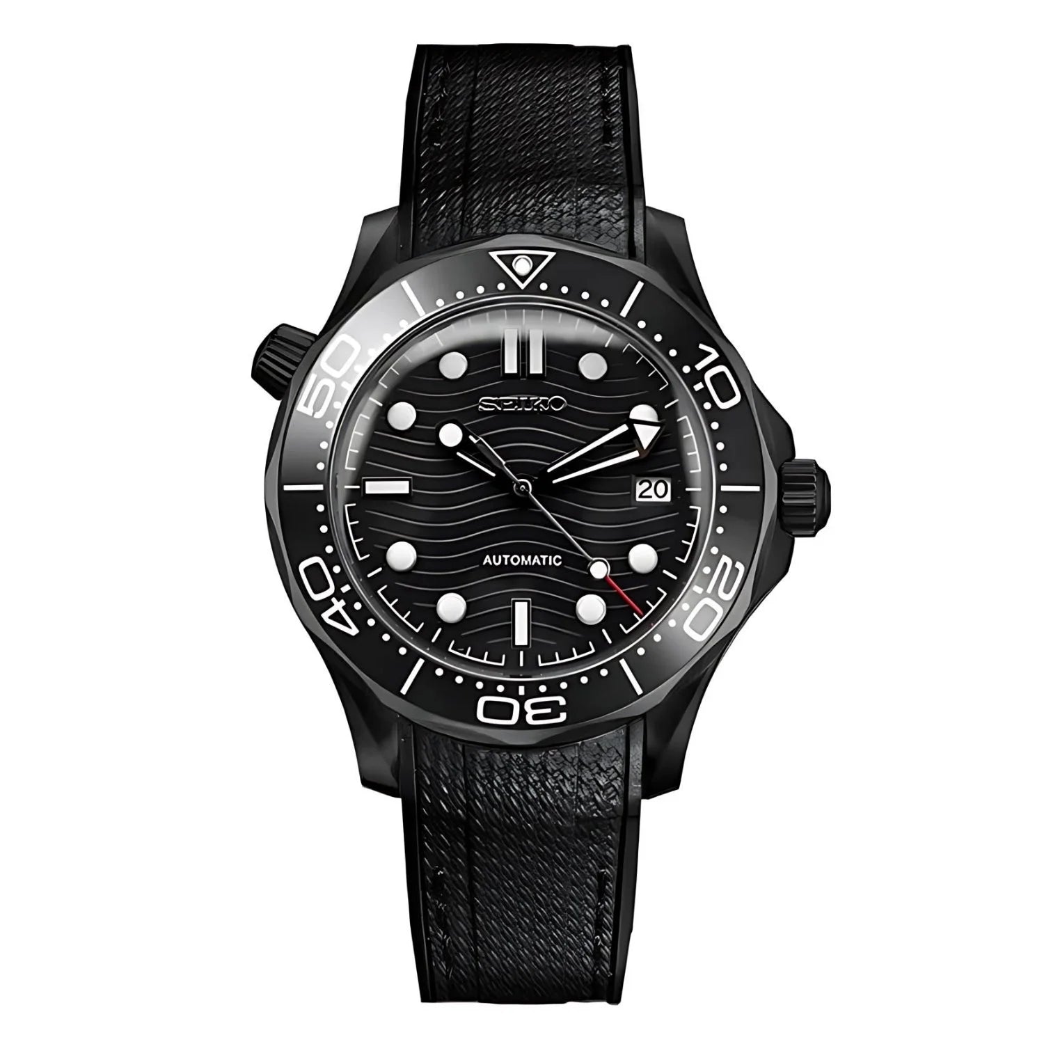 Black Seikomaster Full Black Dive Watch With Seiko Nh35 Automatic Movement
