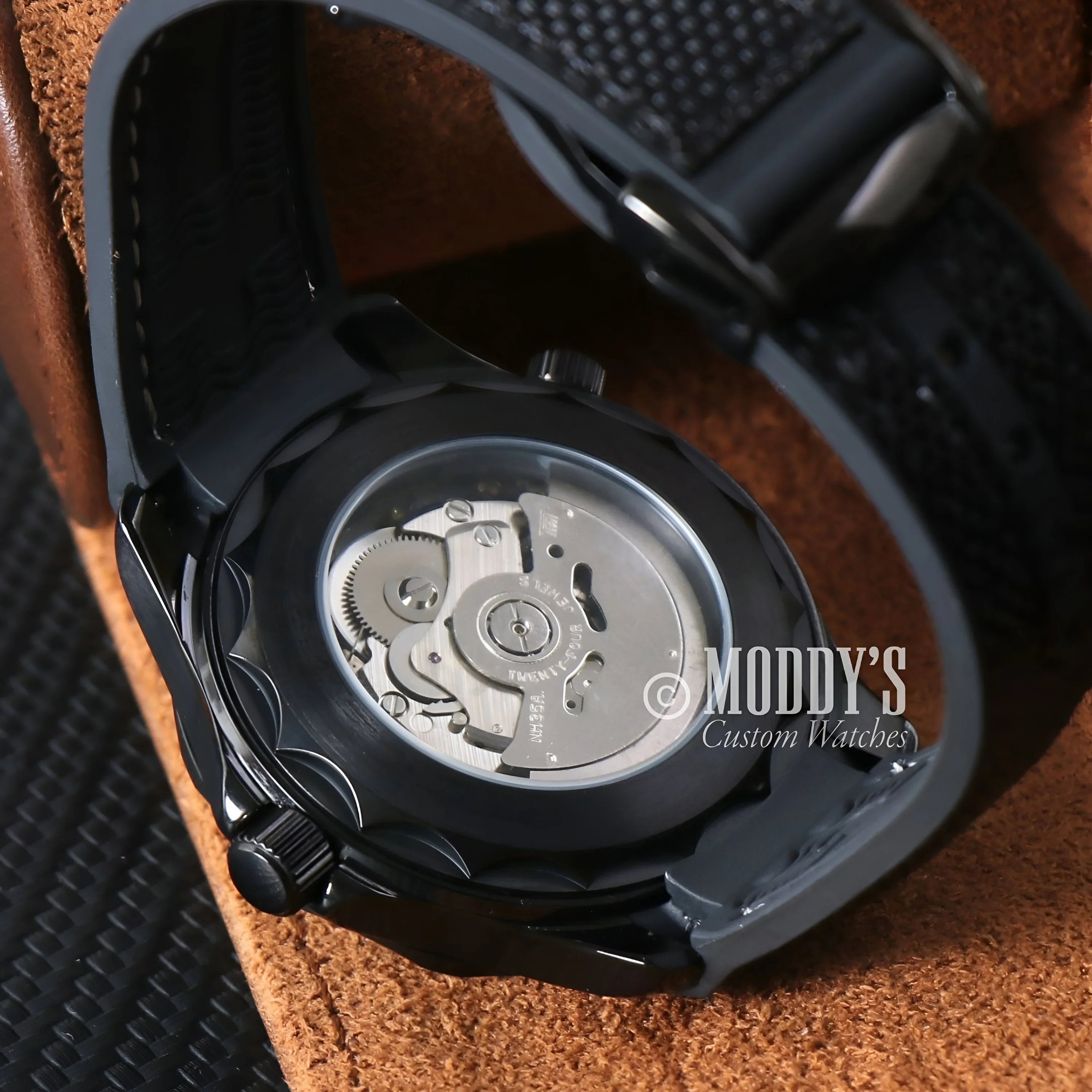 Seikomaster Full Black Watch With Black Leather Strap, Automatic Nh35 Seiko Movement