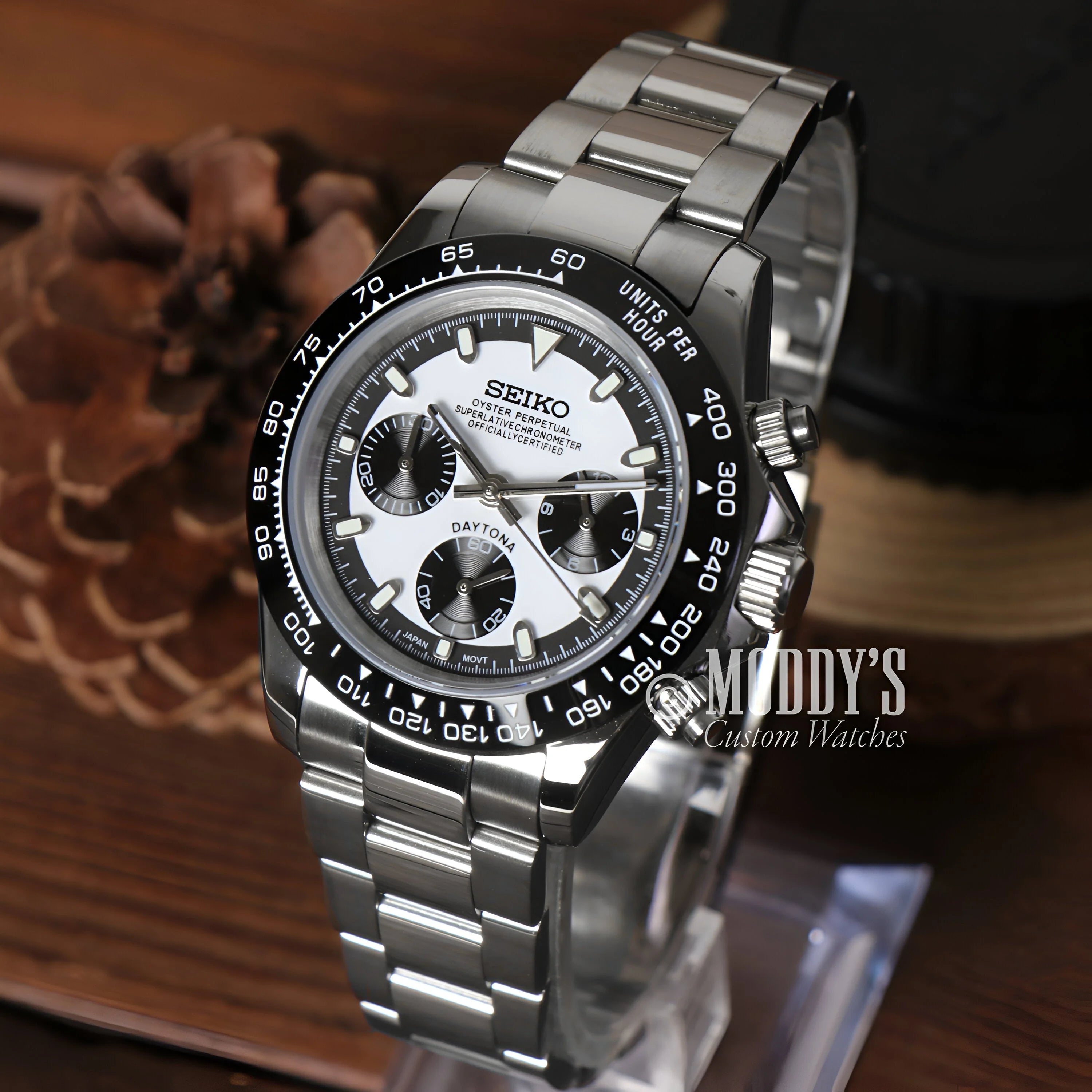 Seiko Vk63 Hybrid Chronograph Wristwatch, 904l Stainless Steel Band, Black Bezel - Seitona Black